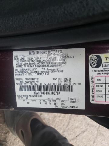 Photo 10 from auction – 2011 FORD FUSION SEL with VIN 3FAHP0JG1BR188787
