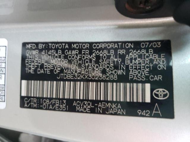 Photo 10 from auction – 2003 TOYOTA CAMRY LE with VIN JTDBE32KX30238288