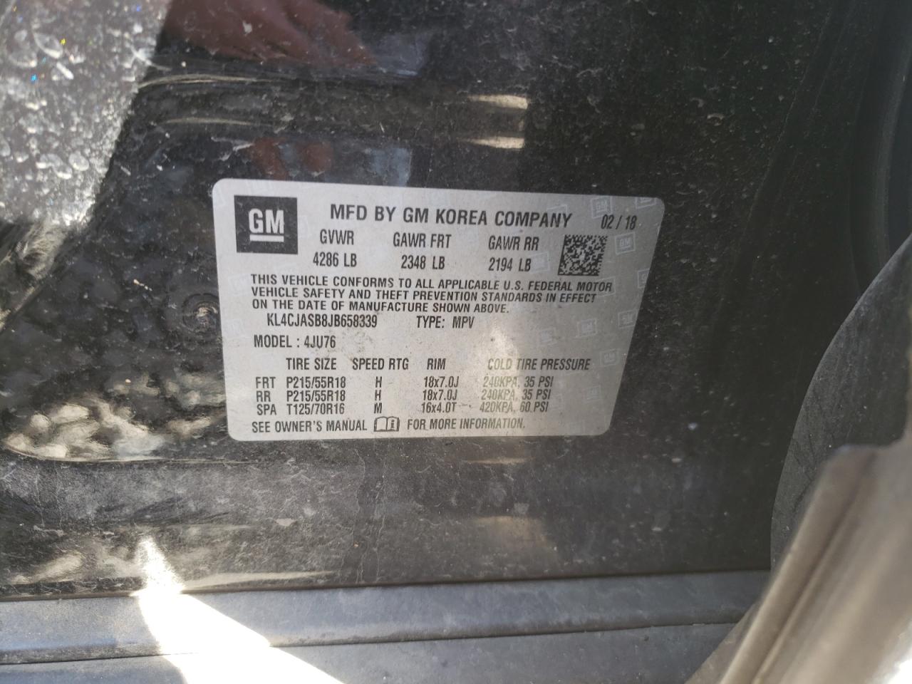 Photo 10 from auction – 2018 BUICK ENCORE PRE with VIN KL4CJASB8JB658339