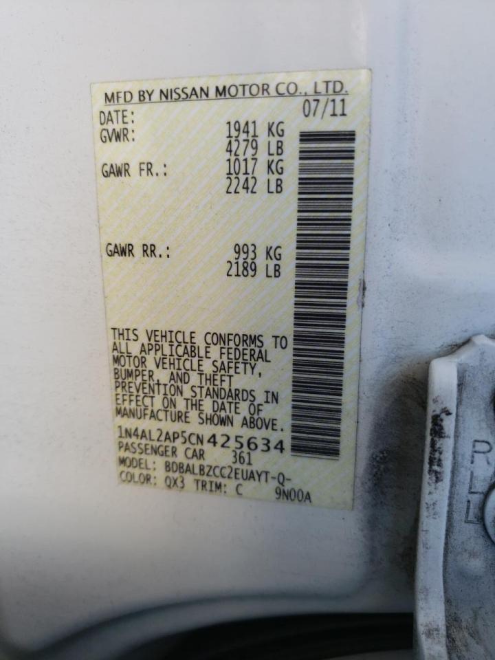 Photo 10 from auction – 2012 NISSAN ALTIMA BAS with VIN 1N4AL2AP5CN425634