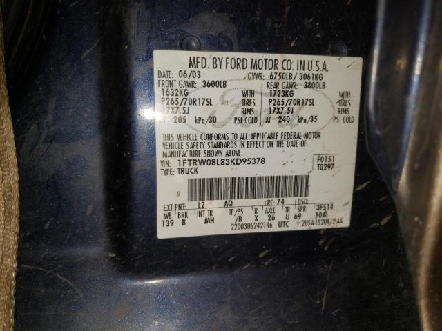 Photo 10 from auction – 2003 FORD F150 SUPER with VIN 1FTRW08L83KD95378