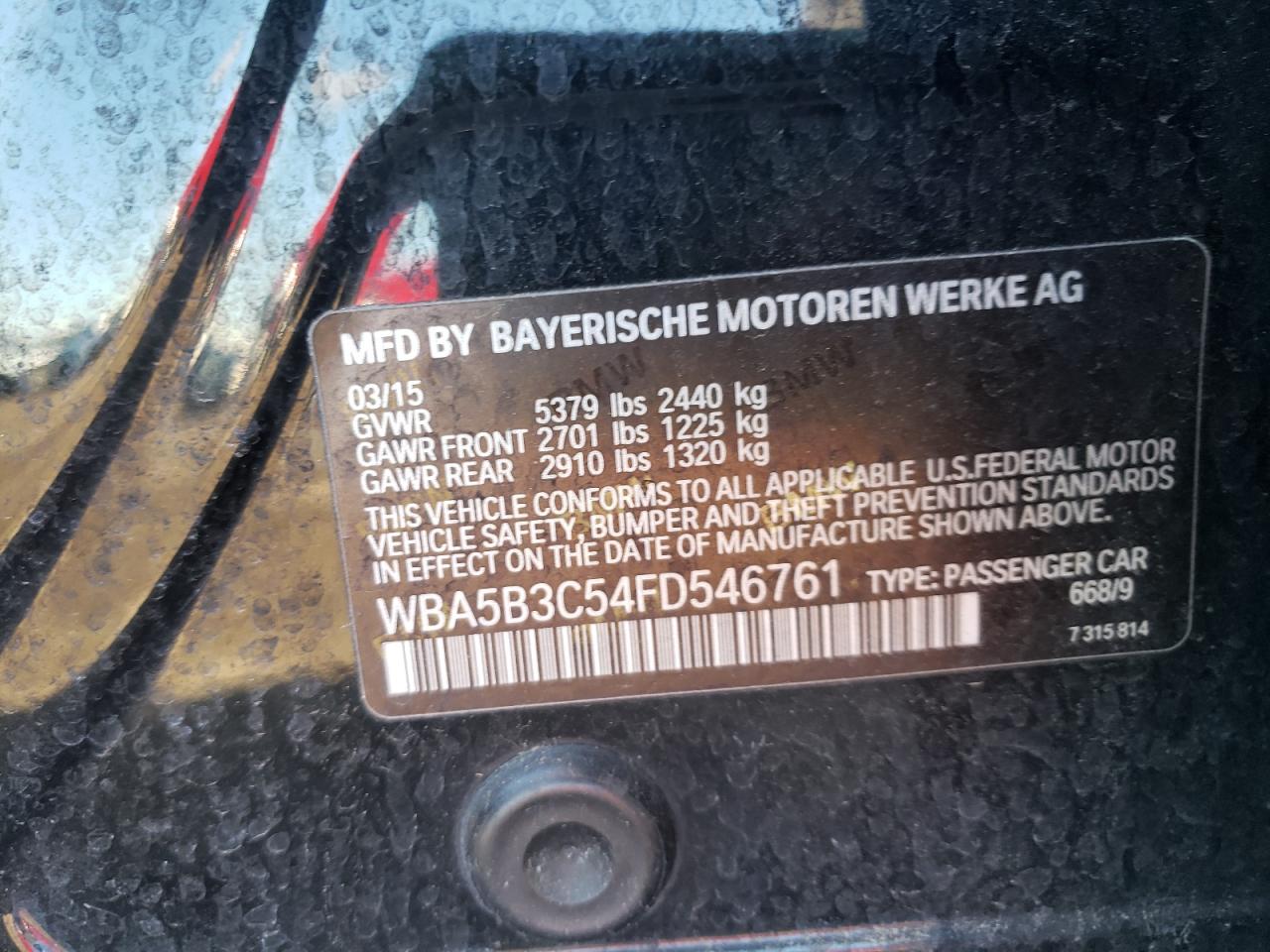 Photo 10 from auction – 2015 BMW 535 XI with VIN WBA5B3C54FD546761