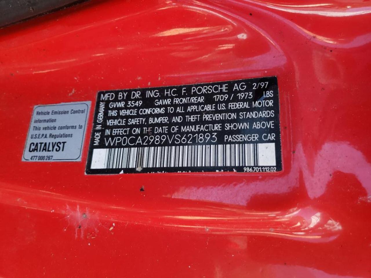 Photo 10 from auction – 1997 PORSCHE BOXSTER with VIN WP0CA2989VS621893