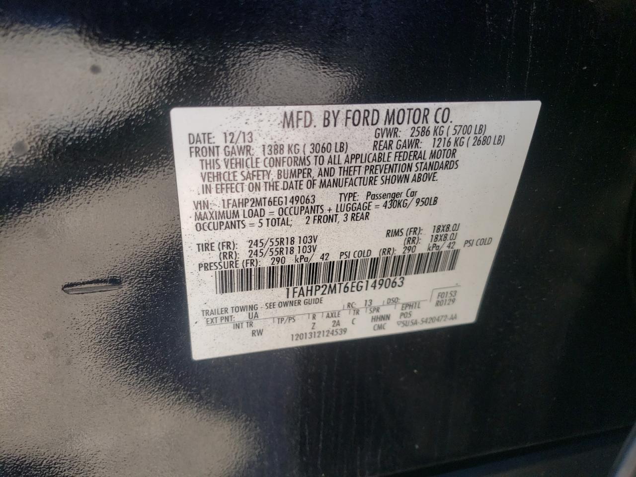 Photo 10 from auction – 2014 FORD TAURUS POL with VIN 1FAHP2MT6EG149063