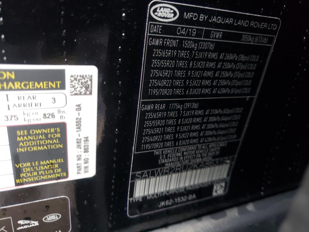 Photo 10 from auction – 2019 LAND ROVER RANGE ROVE with VIN SALWR2RU2KA863194