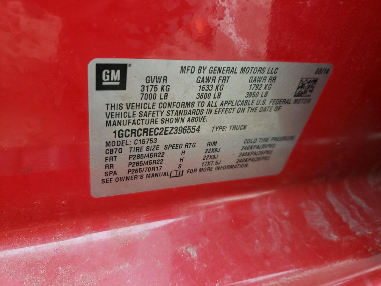 Photo 10 from auction – 2014 CHEVROLET SILVERADO with VIN 1GCRCREC2EZ396554