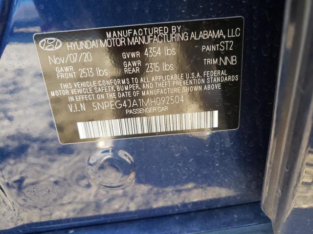 Photo 10 from auction – 2021 HYUNDAI SONATA SE with VIN 5NPEG4JA1MH092504