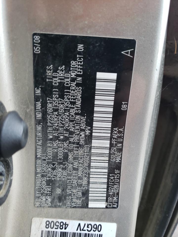Photo 10 from auction – 2008 TOYOTA SIENNA with VIN 5TDBK23C78S021103