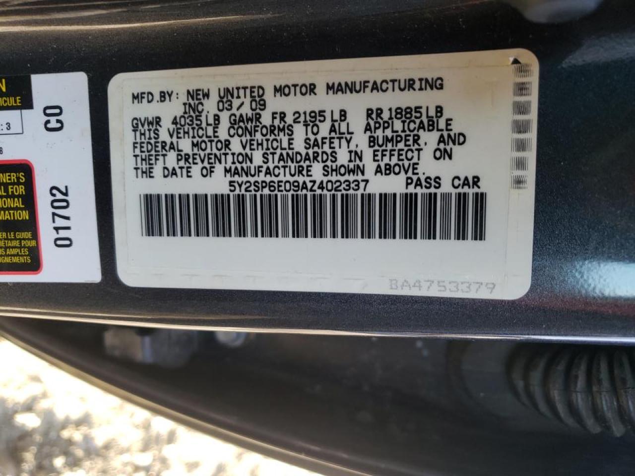 Photo 10 from auction – 2010 PONTIAC VIBE with VIN 5Y2SP6E09AZ402337