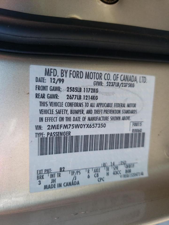 Photo 10 from auction – 2000 MERCURY GRAND MARQ with VIN 2MEFM75W0YX657350