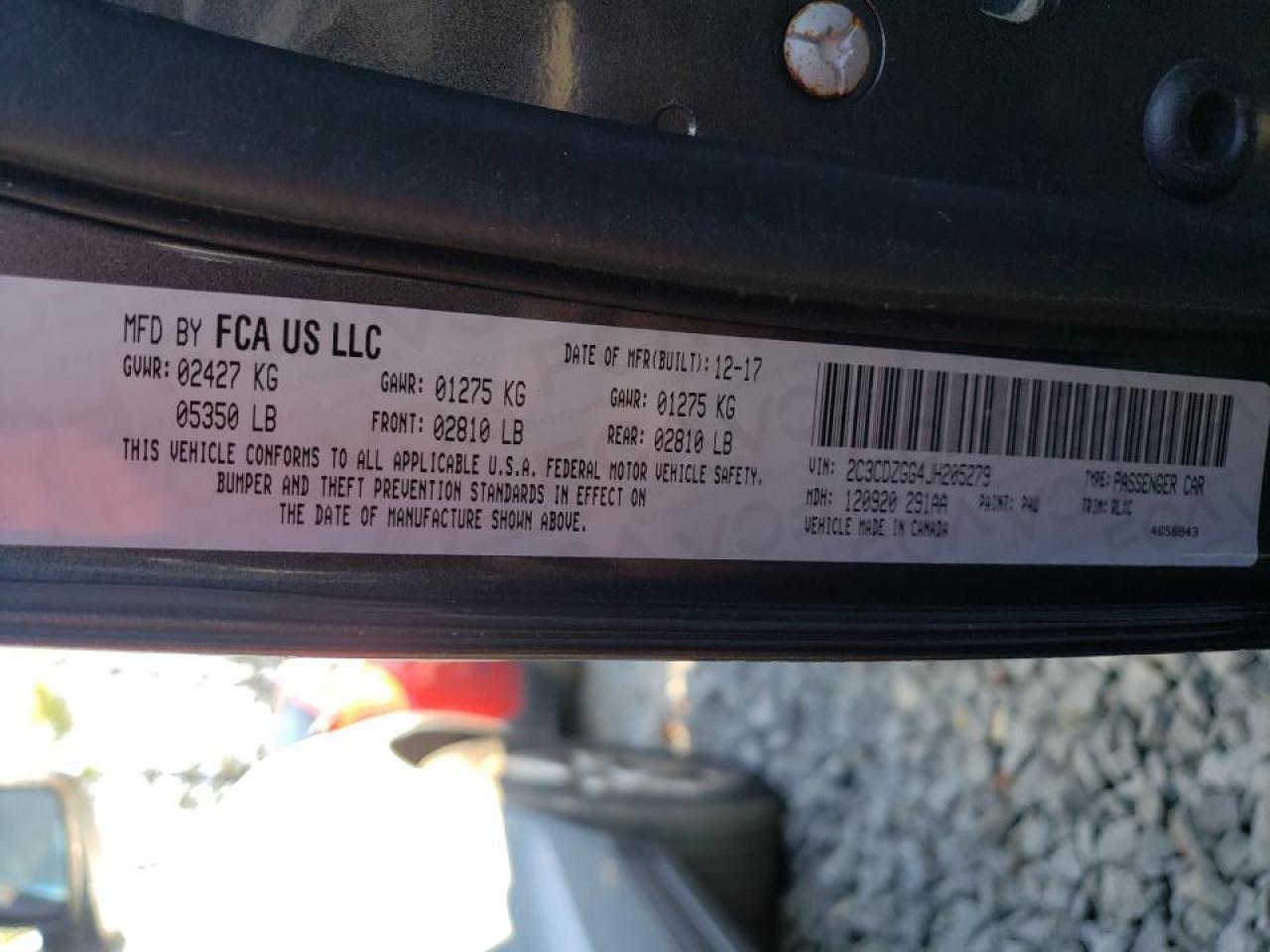 Photo 10 from auction – 2018 DODGE CHALLENGER with VIN 2C3CDZGG4JH205279