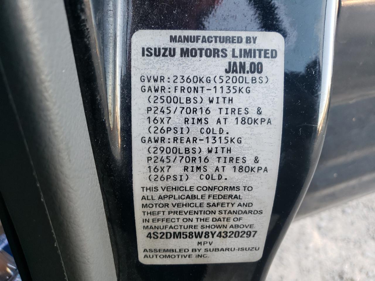 Photo 10 from auction – 2000 ISUZU RODEO with VIN 4S2DM58W8Y4320297