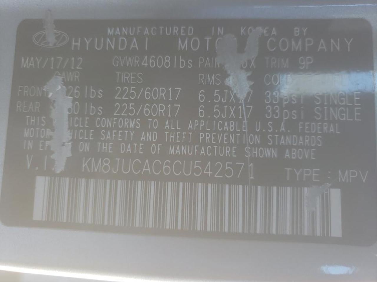 Photo 10 from auction – 2012 HYUNDAI TUCSON GLS with VIN KM8JUCAC6CU542571