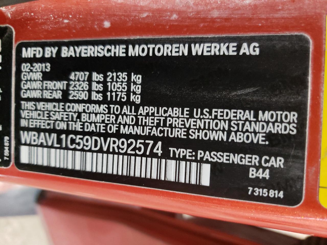 Photo 10 from auction – 2013 BMW X1 XDRIVE2 with VIN WBAVL1C59DVR92574