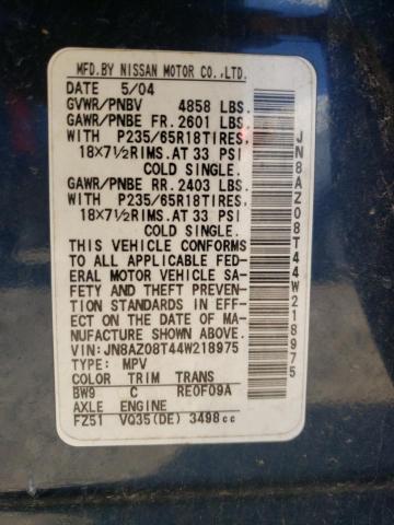 Photo 10 from auction – 2004 NISSAN MURANO SL with VIN JN8AZ08T44W218975