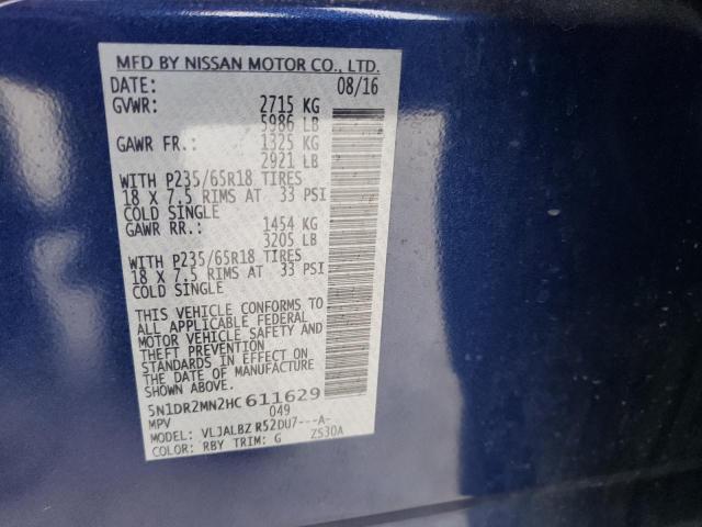 Photo 10 from auction – 2017 NISSAN PATHFINDER with VIN 5N1DR2MN2HC611629