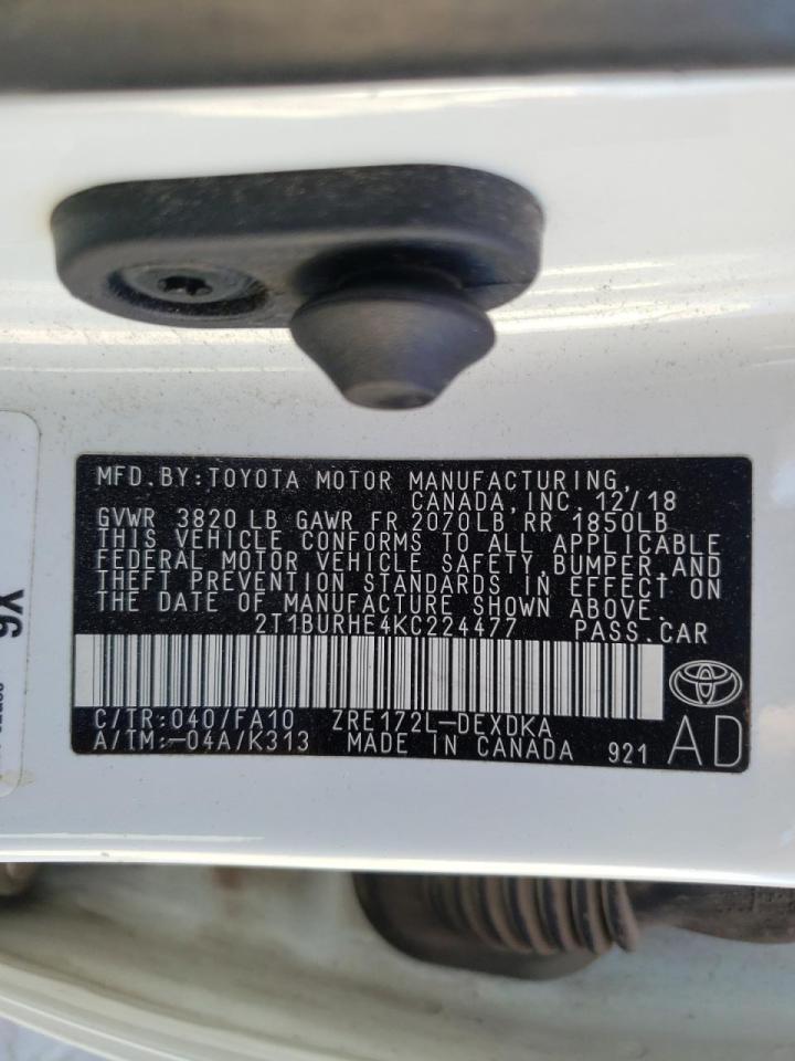Photo 10 from auction – 2019 TOYOTA COROLLA L with VIN 2T1BURHE4KC224477