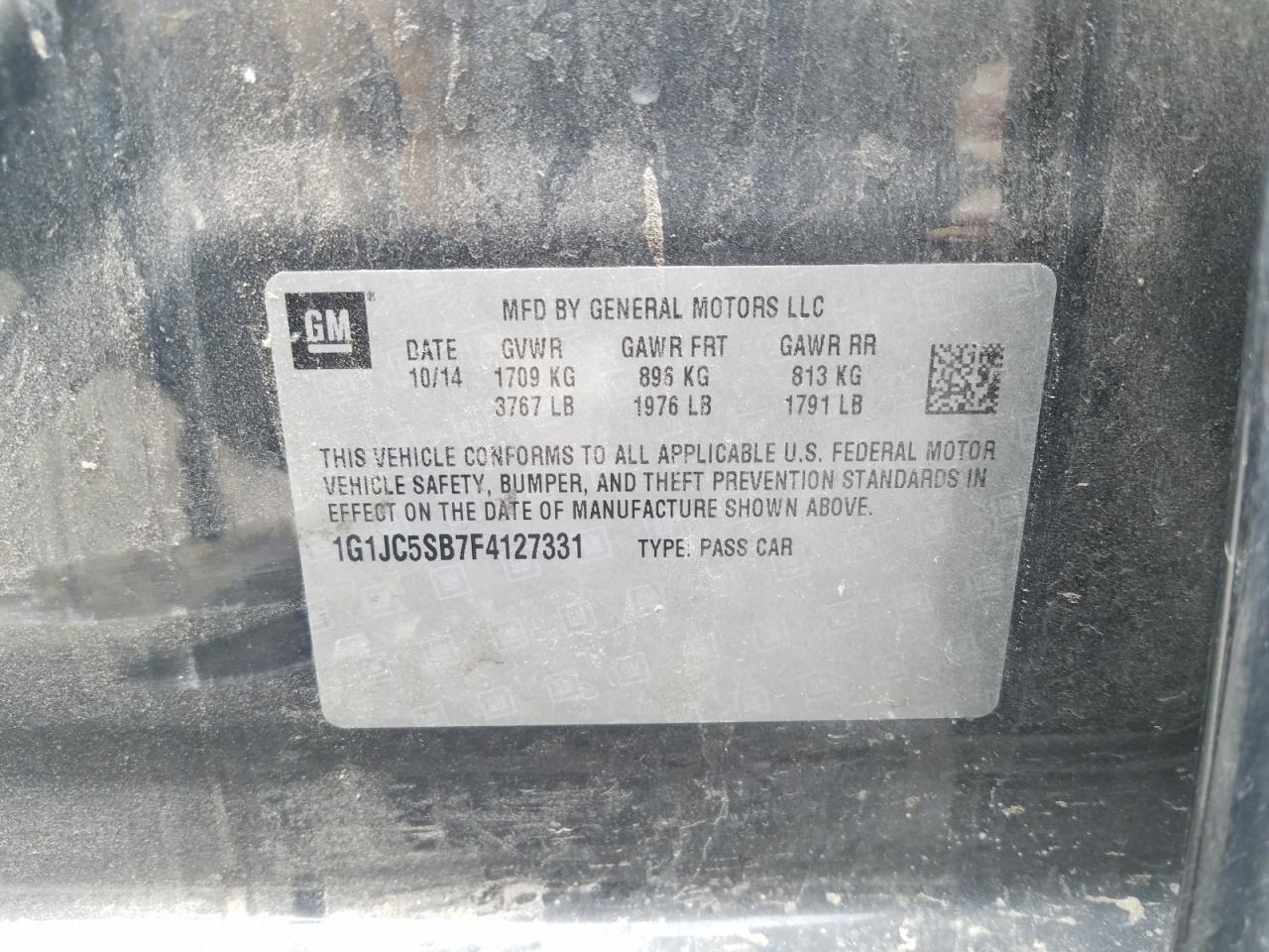 Photo 10 from auction – 2015 CHEVROLET SONIC LT with VIN 1G1JC5SB7F4127331