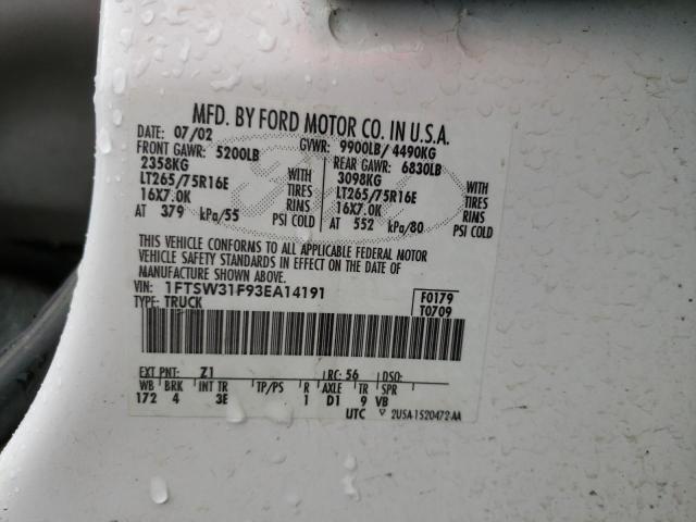 Photo 10 from auction – 2003 FORD F350 SRW S with VIN 1FTSW31F93EA14191