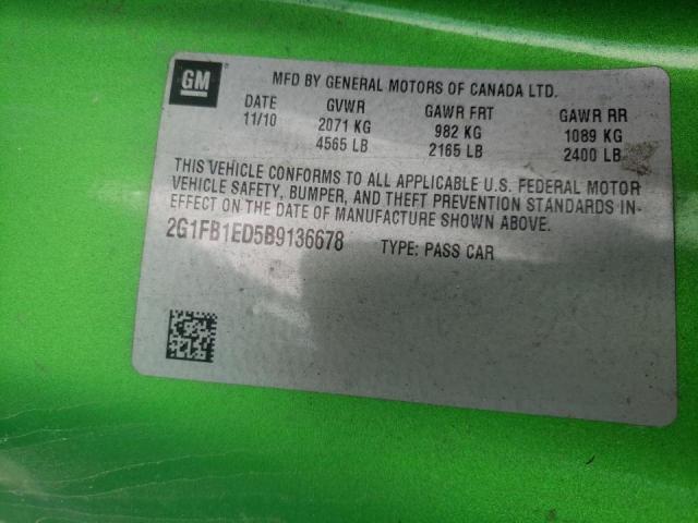 Photo 10 from auction – 2011 CHEVROLET CAMARO LT with VIN 2G1FB1ED5B9136678