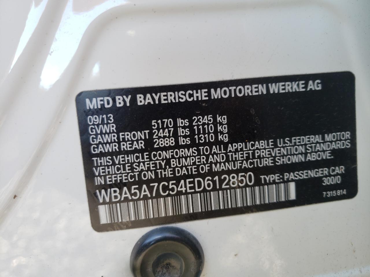 Photo 10 from auction – 2014 BMW 528 XI with VIN WBA5A7C54ED612850
