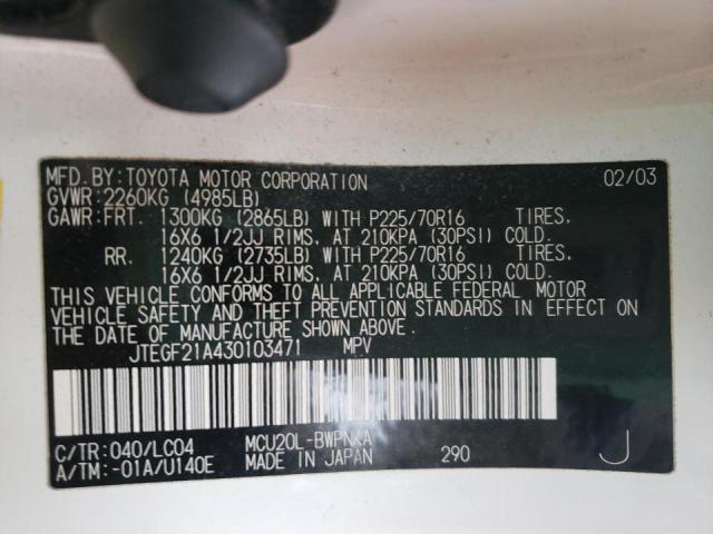 Photo 10 from auction – 2003 TOYOTA HIGHLANDER with VIN JTEGF21A430103471