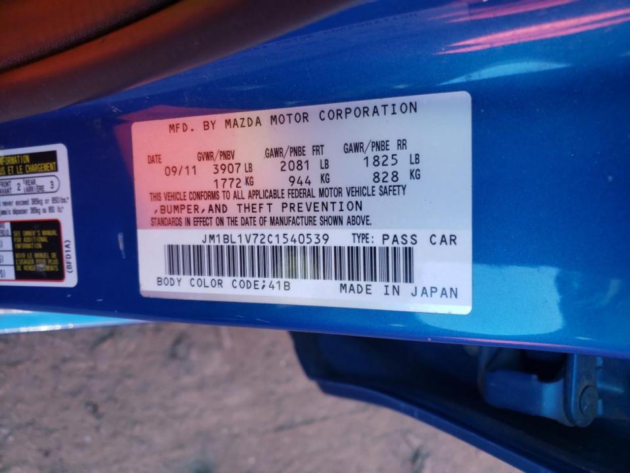 Photo 10 from auction – 2012 MAZDA 3 I with VIN JM1BL1V72C1540539