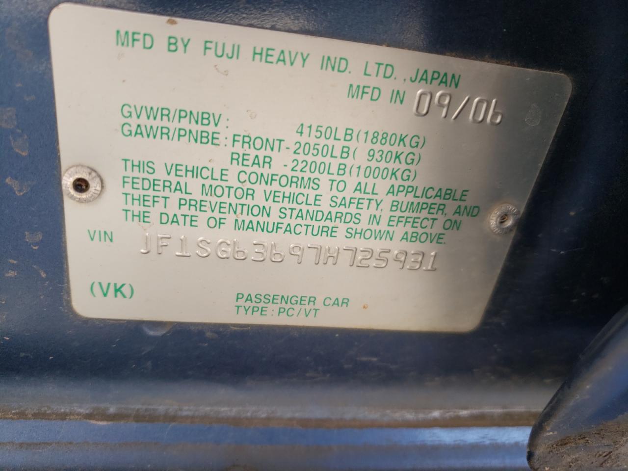 Photo 10 from auction – 2007 SUBARU FORESTER 2 with VIN JF1SG63697H725931