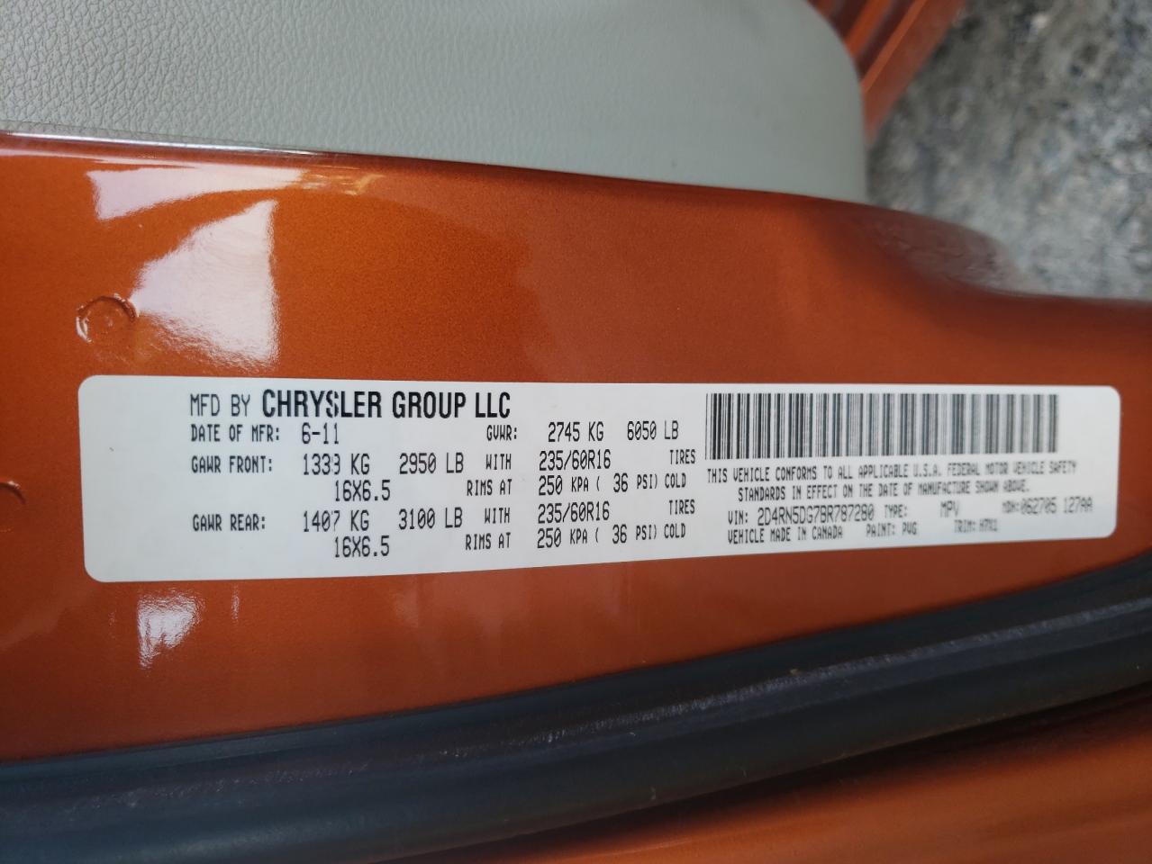 Photo 10 from auction – 2011 DODGE GRAND CARA with VIN 2D4RN5DG7BR787280