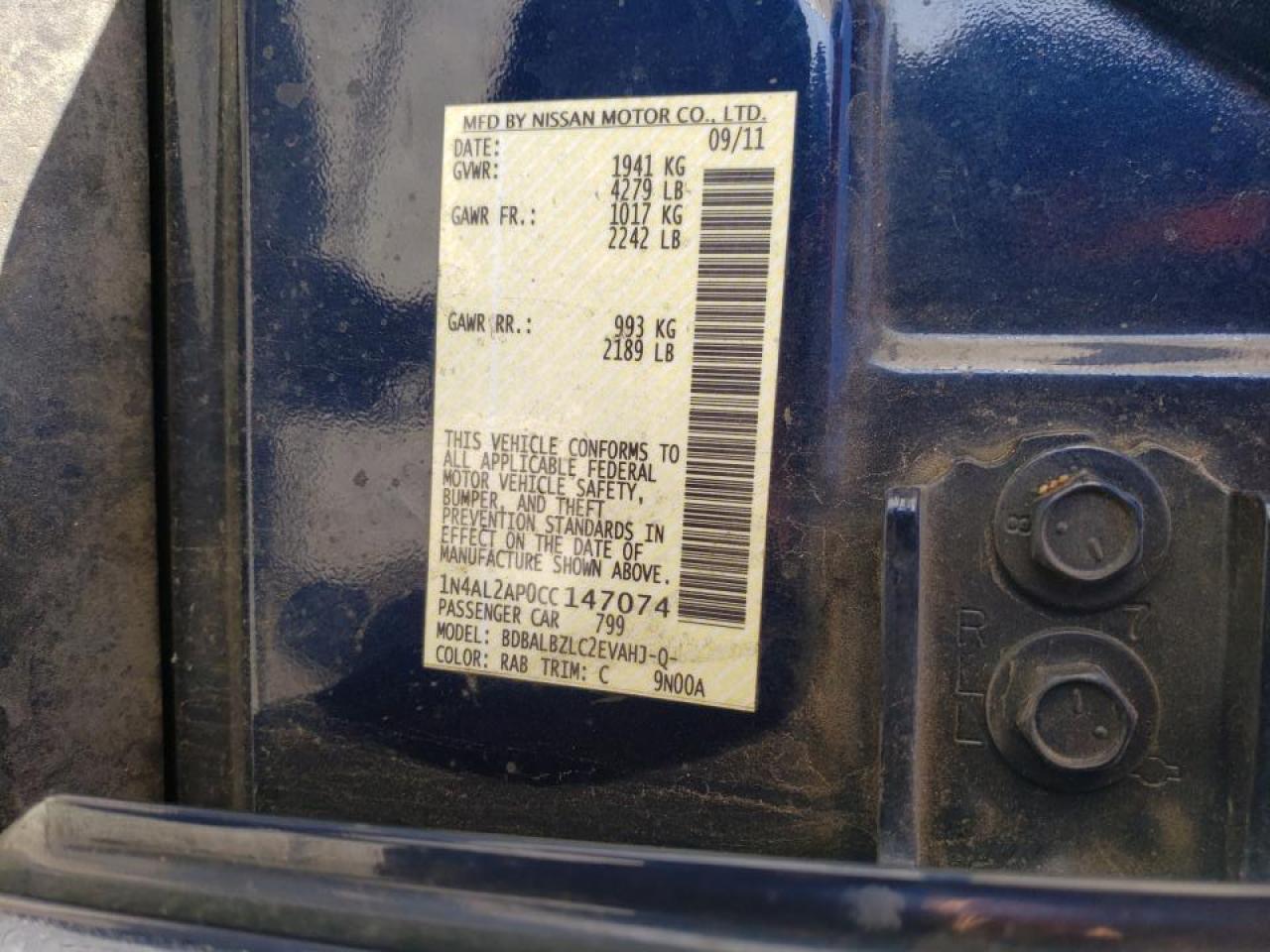 Фото 10 с аукциона – 2012 NISSAN ALTIMA BAS с VIN 1N4AL2AP0CC147074