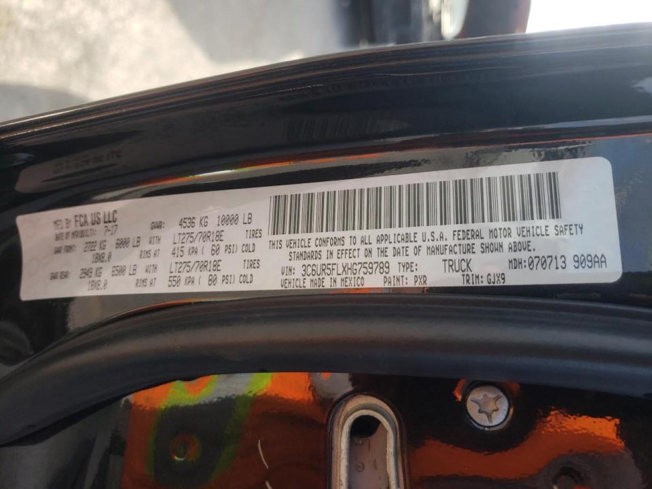 Photo 10 from auction – 2017 RAM 2500 LARAM with VIN 3C6UR5FLXHG759789