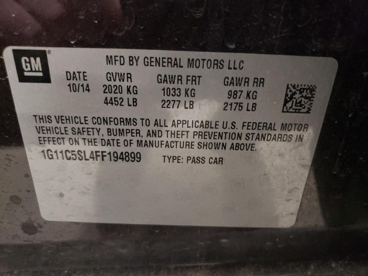 Photo 10 from auction – 2015 CHEVROLET MALIBU 1LT with VIN 1G11C5SL4FF194899