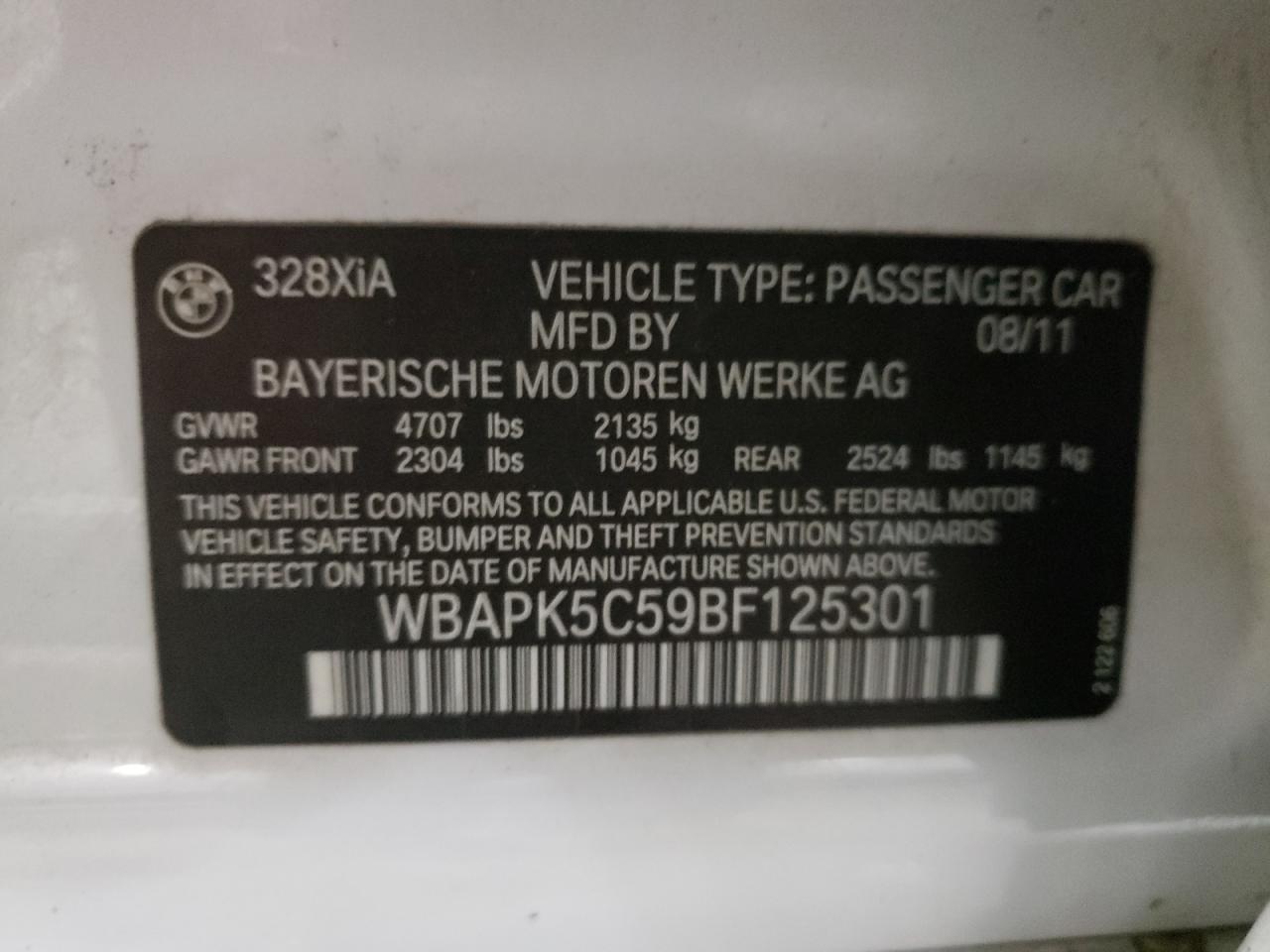 Photo 10 from auction – 2011 BMW 328 XI SUL with VIN WBAPK5C59BF125301