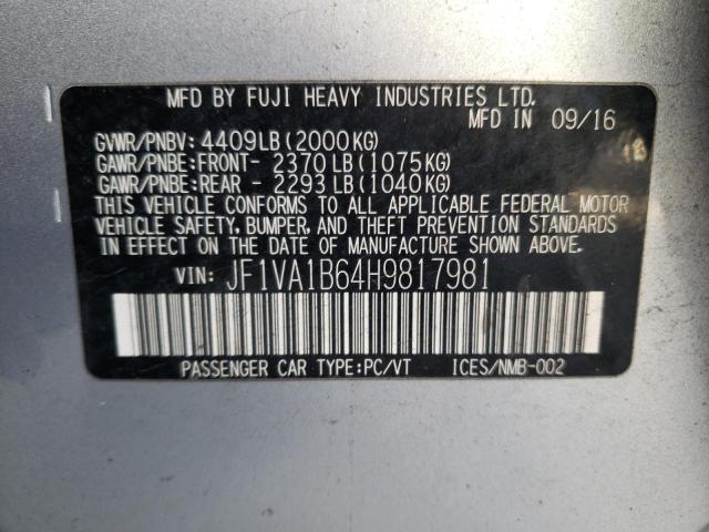 Photo 10 from auction – 2017 SUBARU WRX with VIN JF1VA1B64H9817981
