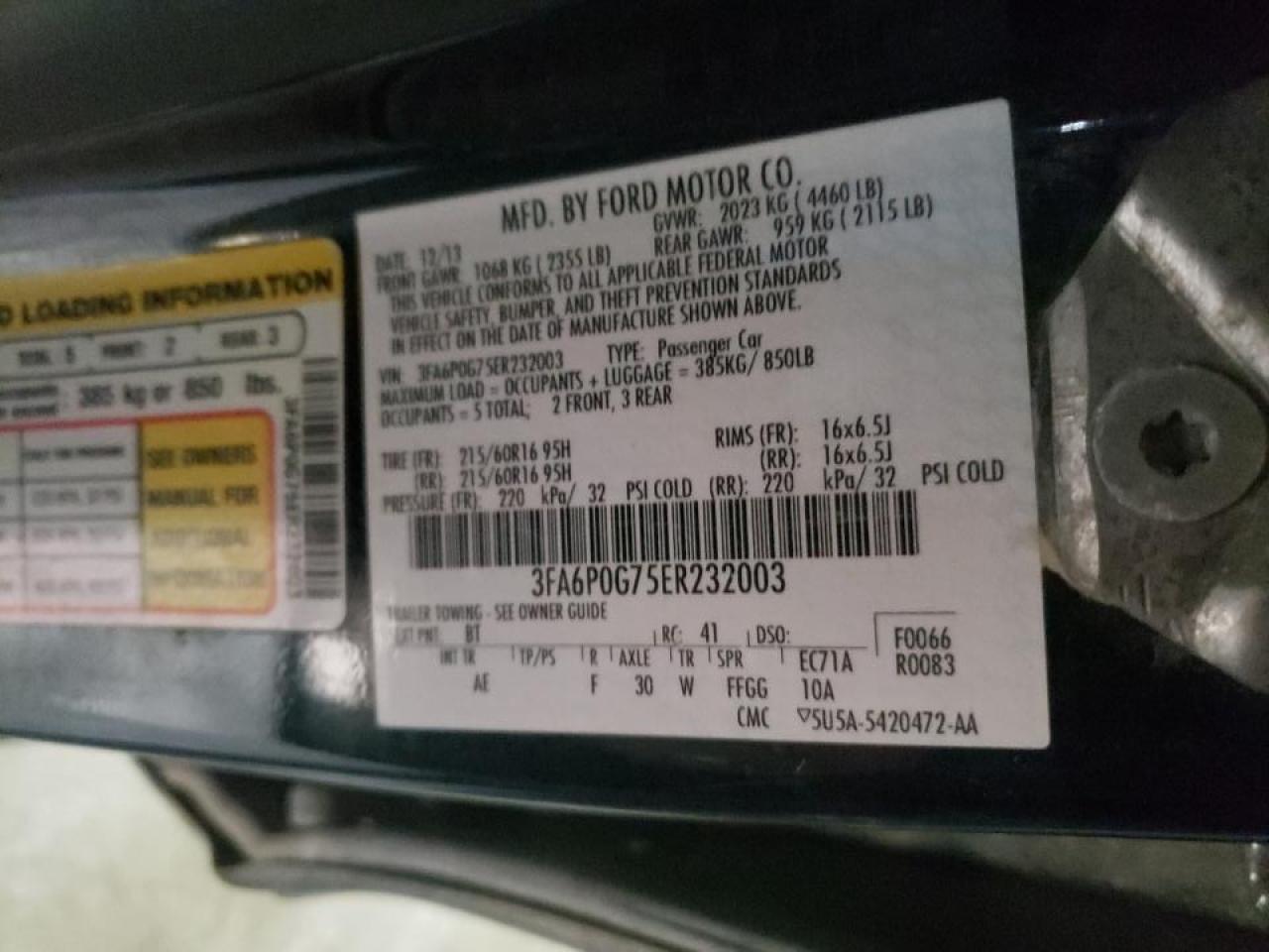 Photo 10 from auction – 2014 FORD FUSION S with VIN 3FA6P0G75ER232003