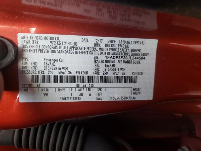 Photo 10 from auction – 2018 FORD FOCUS SE with VIN 1FADP3F20JL244504