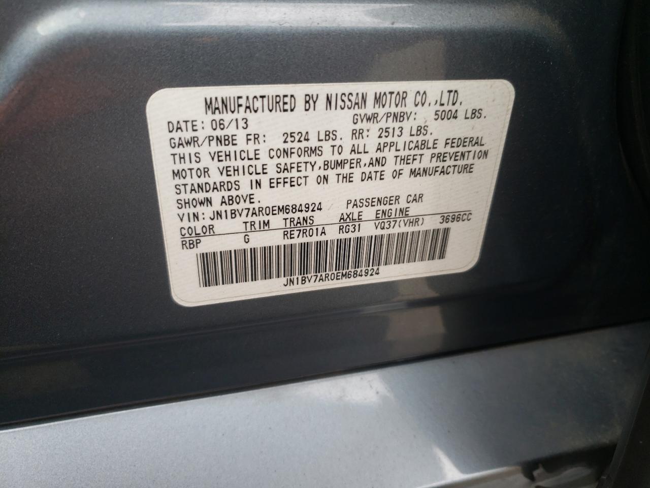Photo 10 from auction – 2014 INFINITI Q50 BASE with VIN JN1BV7AR0EM684924