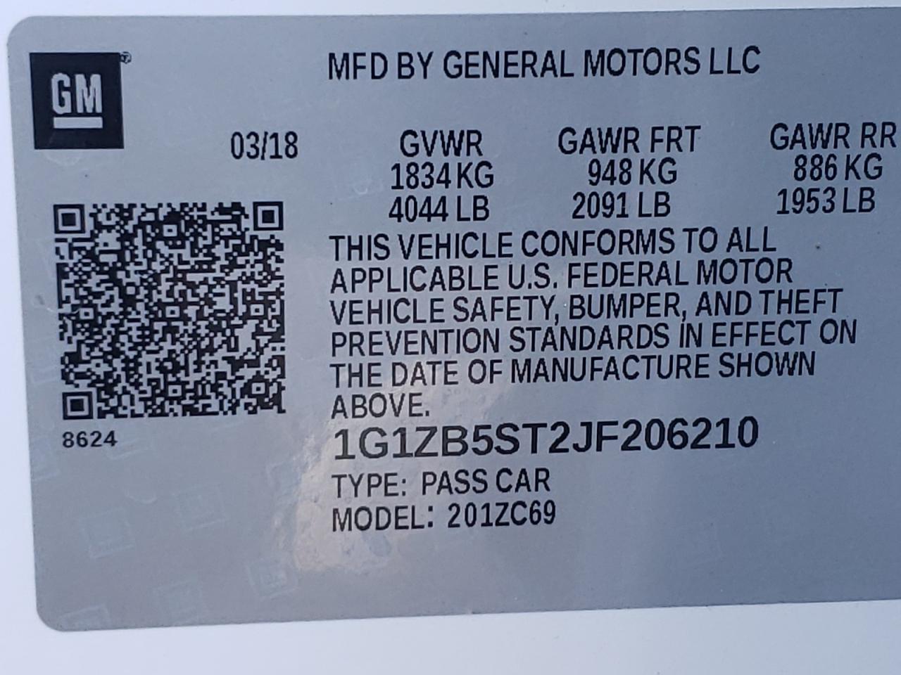 Photo 10 from auction – 2018 CHEVROLET MALIBU LS with VIN 1G1ZB5ST2JF206210