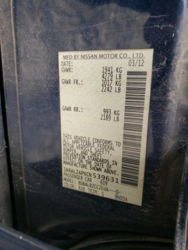 Photo 10 from auction – 2012 NISSAN ALTIMA BAS with VIN 1N4AL2APXCN539631