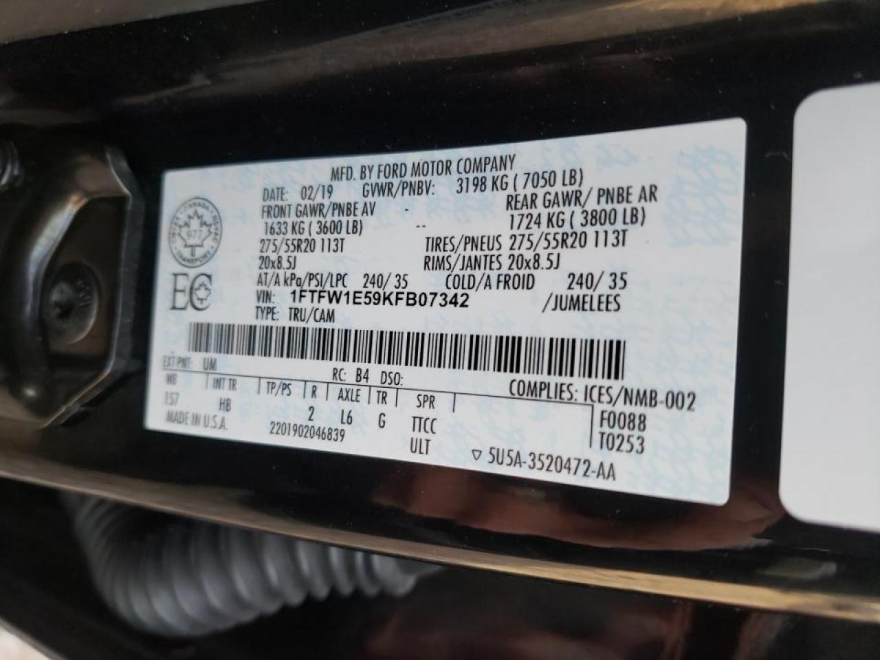 Photo 10 from auction – 2019 FORD F150 SUPER with VIN 1FTFW1E59KFB07342