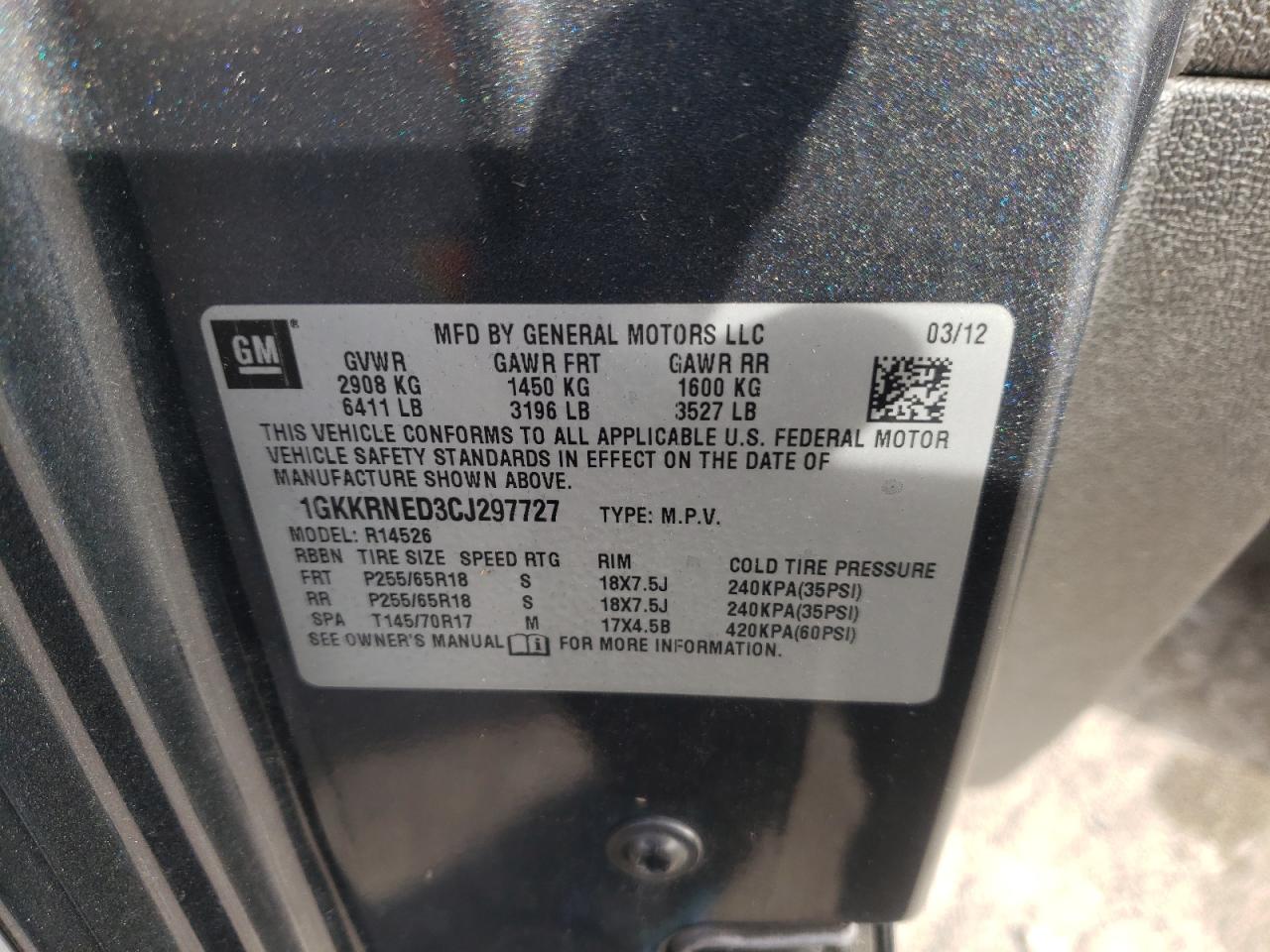 Zdjęcie 10 z aukcji – 2012 GMC ACADIA SLE z VIN 1GKKRNED3CJ297727