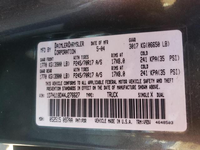 Photo 10 from auction – 2004 DODGE RAM 1500 S with VIN 1D7HU18D44J276627