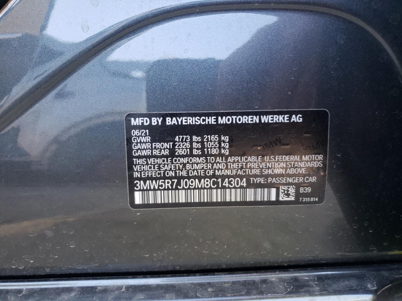 Photo 10 from auction – 2021 BMW 330XI with VIN 3MW5R7J09M8C14304