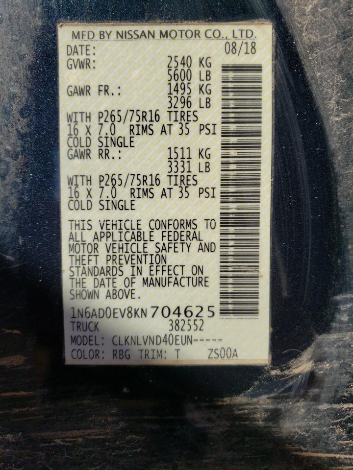 Photo 10 from auction – 2019 NISSAN FRONTIER S with VIN 1N6AD0EV8KN704625