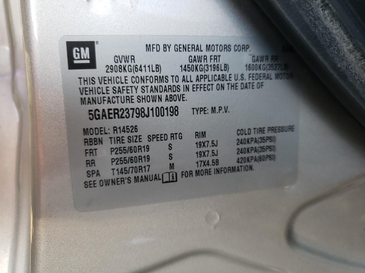 Фото 10 с аукциона – 2008 BUICK ENCLAVE CX с VIN 5GAER23798J100198