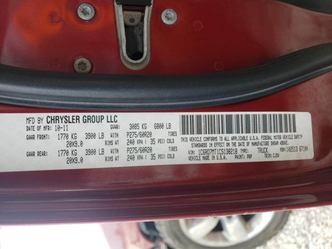 Photo 10 from auction – 2012 DODGE RAM 1500 S with VIN 1C6RD7MT1CS138218