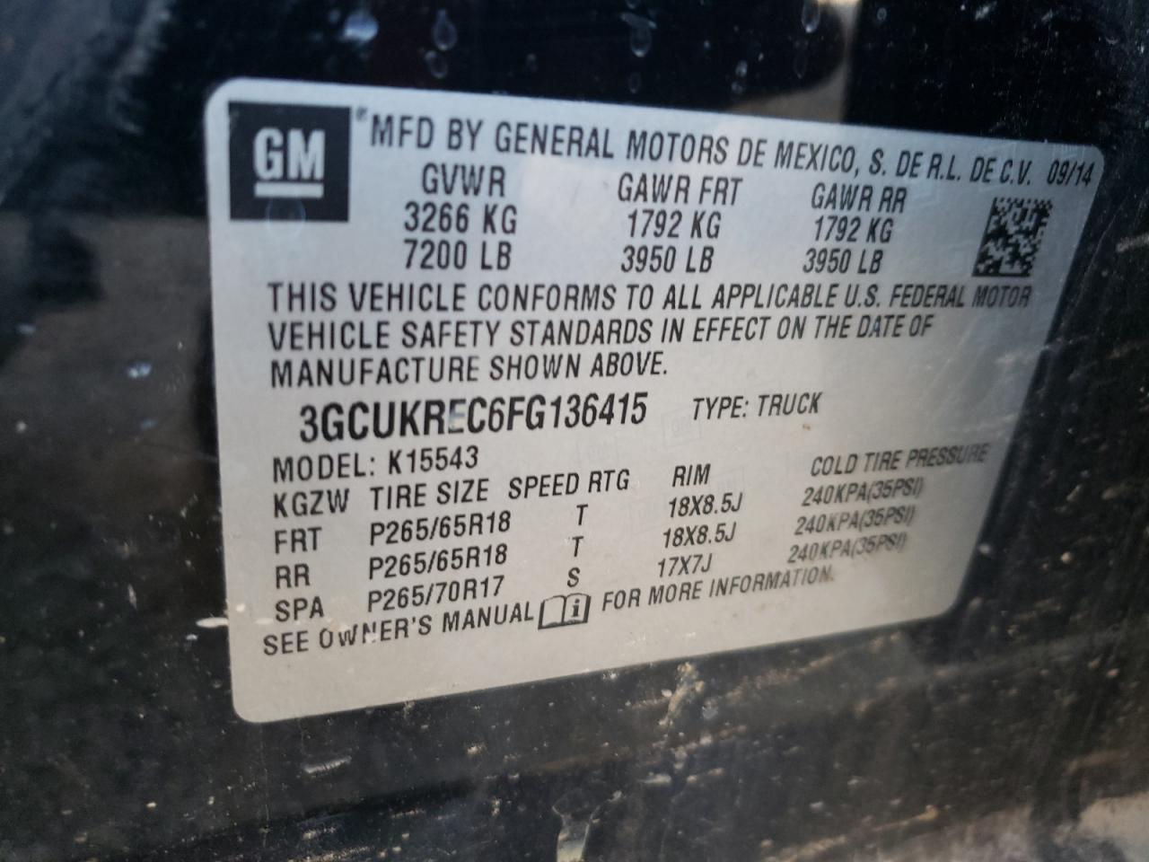 Photo 10 from auction – 2015 CHEVROLET SILVERADO with VIN 3GCUKREC6FG136415