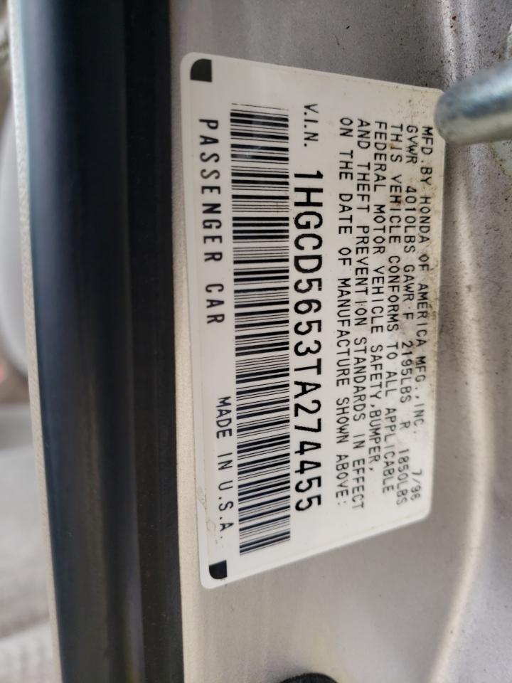 Photo 10 from auction – 1996 HONDA ACCORD EX with VIN 1HGCD5653TA274455