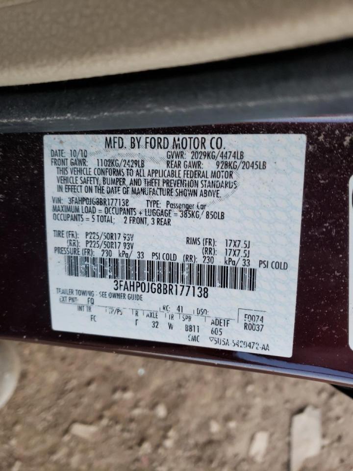 Photo 10 from auction – 2011 FORD FUSION SEL with VIN 3FAHP0JG8BR177138