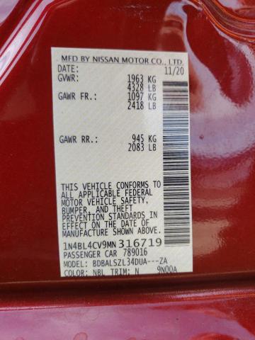 Photo 10 from auction – 2021 NISSAN ALTIMA SR with VIN 1N4BL4CV9MN316719